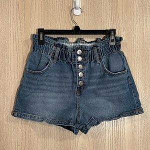 High Waist Button Fly Denim Shorts